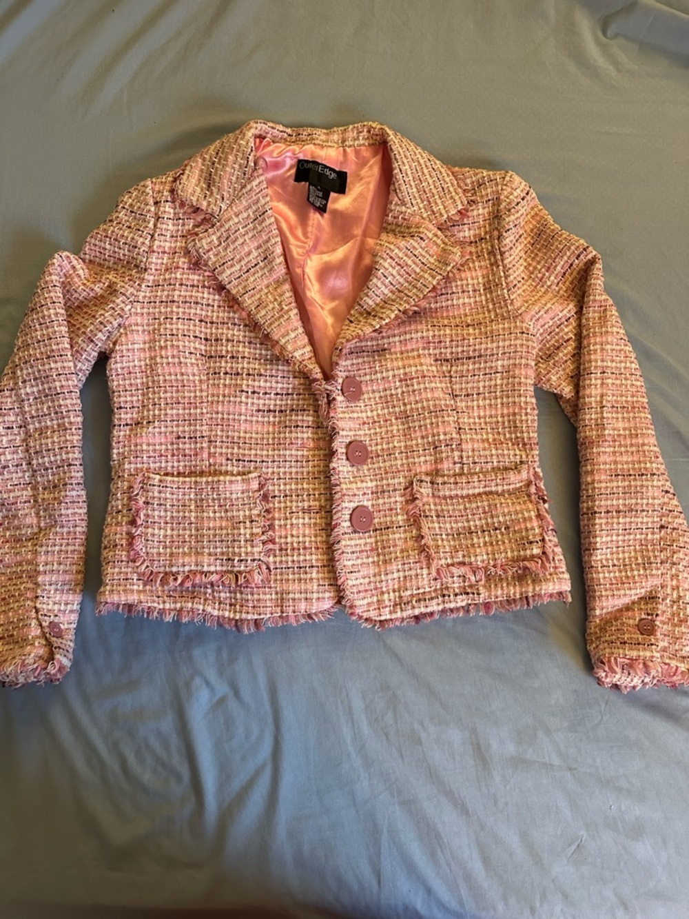 Outer Edge Pink Multi Tweed Cropped Blazer